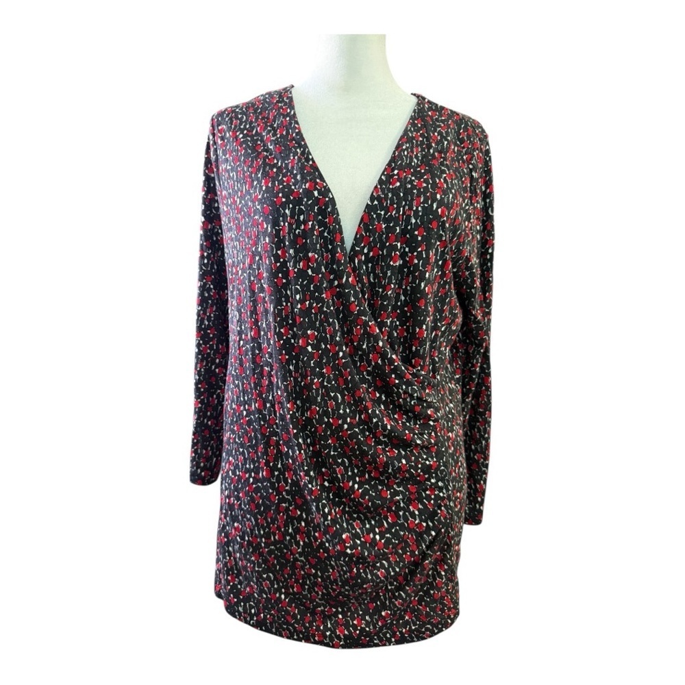 Talbots Black & Red Floral Print Half-Wrap Top XL New with Tags